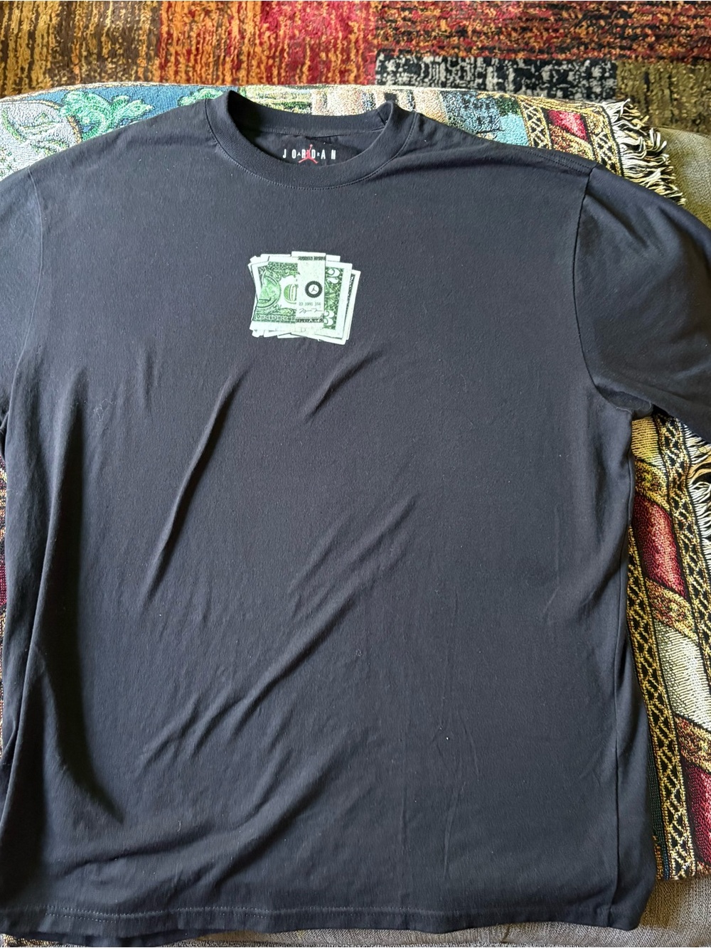 Jordan Black Short-Sleeve Tee with Green Money Chest Graphic